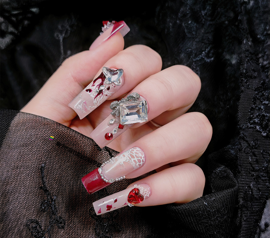 紅色蕾絲新年美甲，美甲從零開始學(xué)